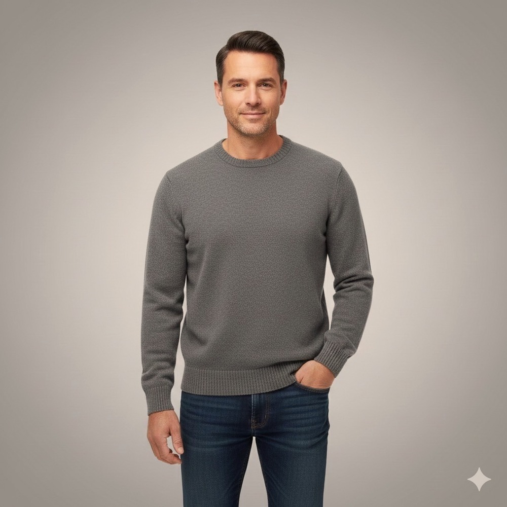 J.McLaughlin Mens Lambswool Sweater Crew Neck Brown Knit Pullover